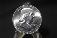 1957-D Uncirculated+++ Franklin Silver Half Dollar