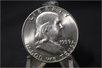 1959-D Uncirculated+++ Franklin Silver Half Dollar