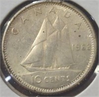 Silver 1963 Canadian dime