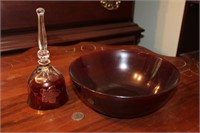 Red Glass Bell and Bowl