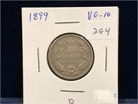 1899 Canadian Silver 25 Cent Piece  VG10