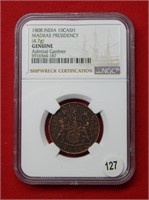 1808 India 10 Cash NGC Genuine Admiral Gardner