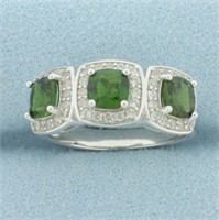 Russian Chrome Diopside and White Zircon Halo Ring