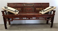Antique Chinese Hardwood Bench with Pillows