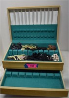 Wooden Silverware Chest & Costume Jewelry