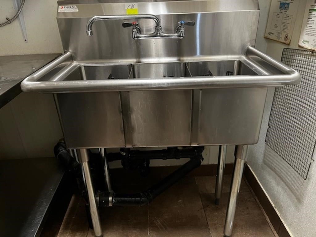 ss triple sink with tap set, 36 x 20" see**
