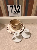 Candle Holders & Vintage Cup/Saucer(Front porch)