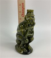 Antique green majolica stoneware monkey bottle