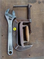 12" adjustable wrench, adjustable C-Clamp, edging