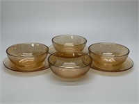 Four Carnival Glass Bowls with Four Underplates