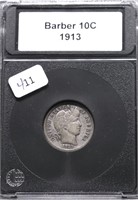 1913 BARBER DIME VF