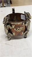 Oriental Copper & Brass Three Dragon Footed Bowl