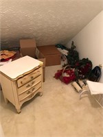 NIGHT STAND AND CHRISTMAS ITEMS