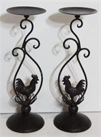 Metal Rooster Candle Pillars (lot of 2)