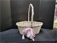 White Wicker Large Basket with Handle