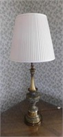 Brass table lamp w/ pleated fabric shade, 39" tall
