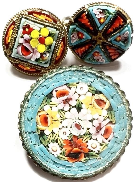 Vintage Celluloid Brooch and Earrings