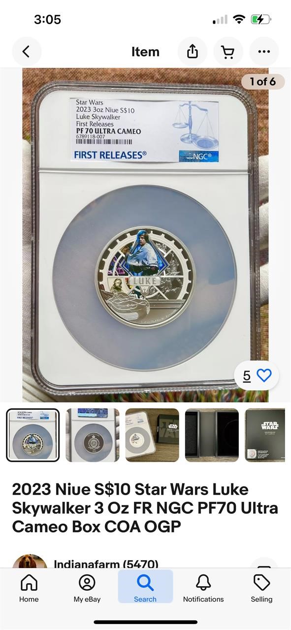 Star Wars Luke Sywalker 3oz Silver MSRP $300.00