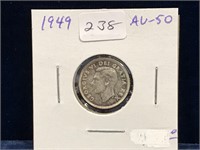 1949 Can Silver Ten Cent Piece  AU50