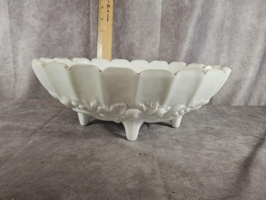 MILK GLASS FOOTED FRUIT BOWL 12" X 8.5"