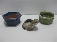 Three Ceramic Pots Largest 7"x 3"