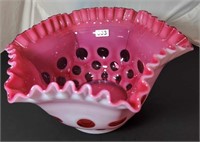 Cranberry Coin Dot 8 1/2" Bowl Six Sided