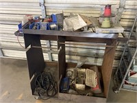 Metal shop cart on wheels, contents included