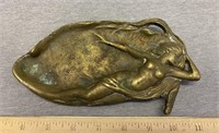 Solid Brass Art Nouveau Nude Ashtray