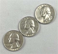 (3) 1959-D Washington Silver Quarters, US 25c