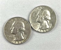 (2) 1958-D Washington Silver Quarters, US 25c