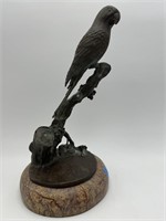 TALL BRONZE BIRD FIGURE WITH MARBLE BASE