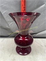 Ruby vase with applied leaves