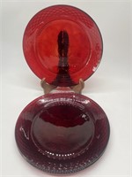 (3) Ruby Red Crystal D’Arques Durand Glass Plates