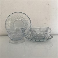 2 BLUE BUBBLE DEPRESSION GLASS TEACUPS