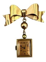 14k Gotham De Luxe Ribbon Brooch Clock