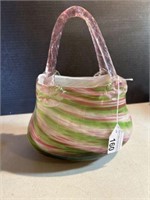 ART GLASS PURSE BASKET 10 in x 7.5 in