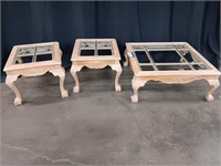 3 PIECE CHIPPENDALE GLASS TOP COFFEE TABLE SET