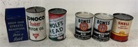 3 tin adv. banks  & 3 full small tins of auto flui