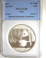 2017 .999 AG 10 Yuan NNC PR70 DCAM Panda