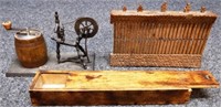 Antique Tape Loom, Pencil Box & Pepper Grinder