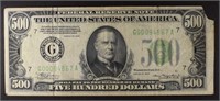 1934 $500. FEDERAL RESERVE NOTE, FINE corner tear