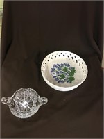Ceramic Floral Bowl and Crystal Dish