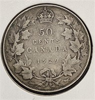 1929 Canada Silver 50-Cent Coin