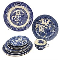 Several Pieces Of Willow Wear Style Dishes