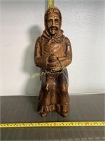 Wood carved Older woman statue 14" tall