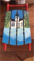 Wood Sled With Church Painted Scene