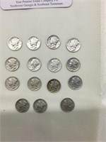 15 1945 Silver Mercury Dimes