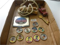 Vintage metal Baseball player card discs, jump rop