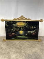 Vintage black velvet landscape painting with