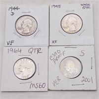 1944D, 1945, 1964, 2001S Wash Quarters